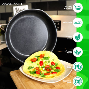 AVACRAFT Ceramic Nonstick Frying Pan with Lid, Egg Pan, Ceramic Nonstick Skillet, 100% PFOA, PTFE Toxins Free Cooking Pan, Best Ceramic Pans for Cooking, 10 Inch