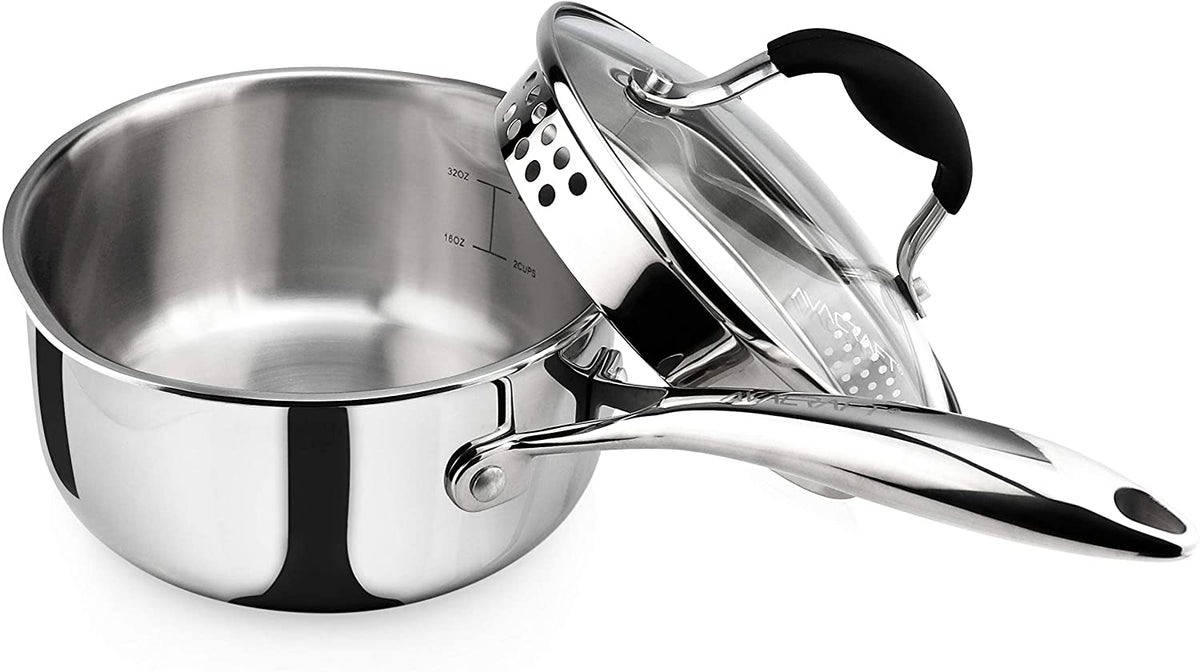  AVACRAFT Stainless Steel Saucepan with Glass Strainer Lid, Two  Side Spouts for Easy Pour with Ergonomic Handle, Multipurpose Sauce Pot  (Tri-Ply Capsule Bottom, 2.5 Quart): Home & Kitchen