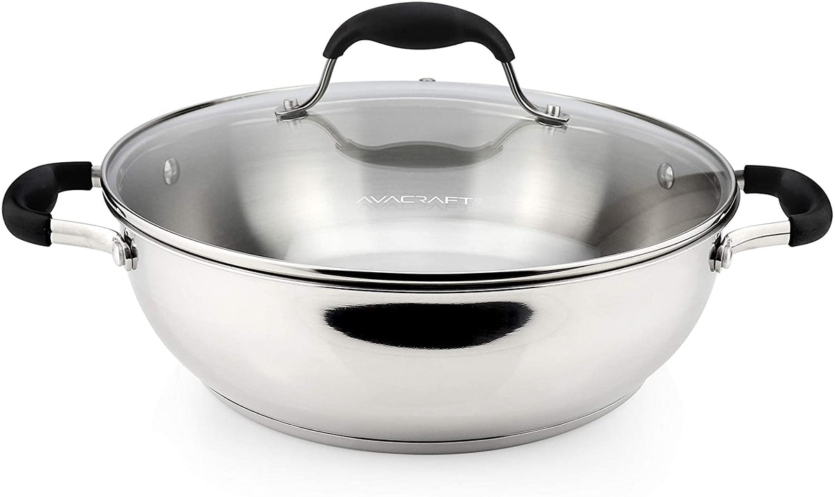 AVACRAFT Stainless Steel Saucepan with Glass Lid Strainer Lid Two Side 3.5  Quart