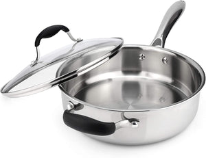 AVACRAFT 18/10 Tri-Ply Stainless Steel Saute Pan with Lid, Stay Cool Handle and Helper Handle (3.5 Quarts)
