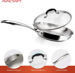 Load image into Gallery viewer, AVACRAFT 18/10 Stainless Steel Frying Pan with Lid and Side Spouts (Five-Ply Capsule Bottom, 12 Inch)
