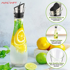 AVACRAFT Glass Carafe, Strong 3mm Thick, Hot and Cold Water Glass Pitcher with Lid and Spout, Hand Crafted, Juice Jar, 40 Oz