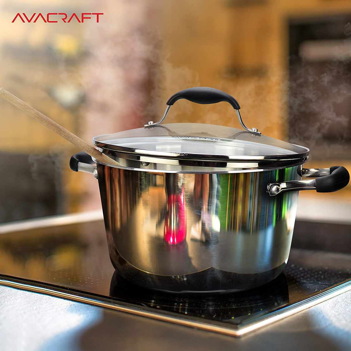 AVACRAFT Stainless Steel Saucepan with Glass Strainer Lid, Two Side Sp
