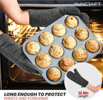 Load image into Gallery viewer, AVACRAFT Oven Mitts Pair, Flexible, 100% Cotton with Heat Resistant Food Grade Silicone, Thick Terrycloth Interior, 500 F Heat Resistant (Grey Oven Mitts)
