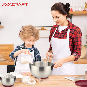 AVACRAFT 18/10 Top Rated Stainless Steel Mixing Bowls with Lids, Non-Slip Silicone base bowls, Measurement Marks, Spouts and Handle (Red)