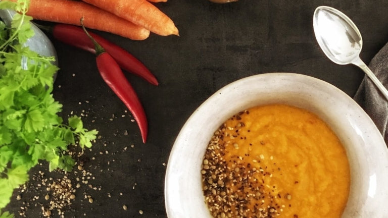 Carrot Soup with Sesame and Chia Seeds