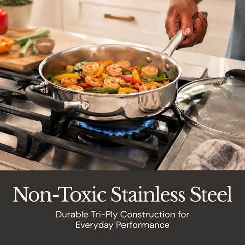 Essential Stainless Steel 10” Saute Pan with Lid (Tri-Ply)