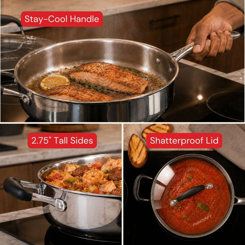 Essential Stainless Steel 10” Saute Pan with Lid (Tri-Ply)