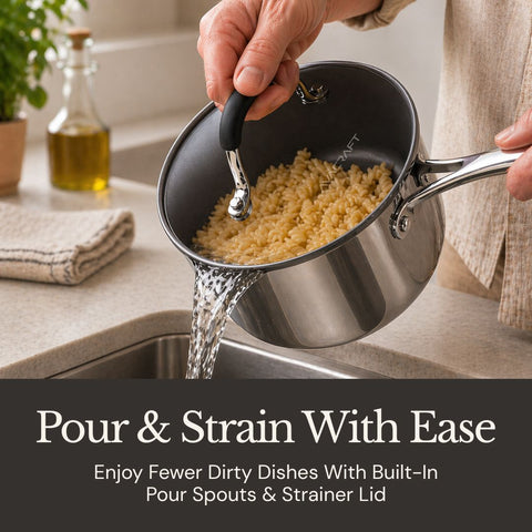Non-Toxic Ceramic Nonstick Saucepan with Strainer Lid (2.5 QT)
