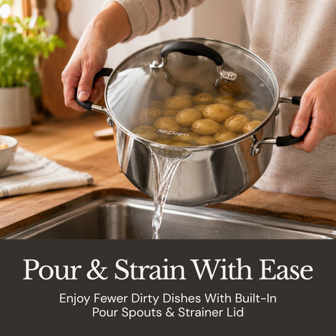 AVACRAFT Signature Stainless Steel 6 QT Stockpot with Strainer Lid (5-Ply)
