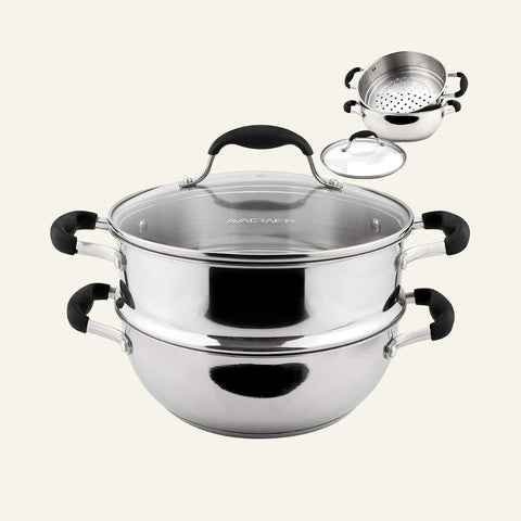 3 Piece Stainless Steel Steamer Cooking Pot Set