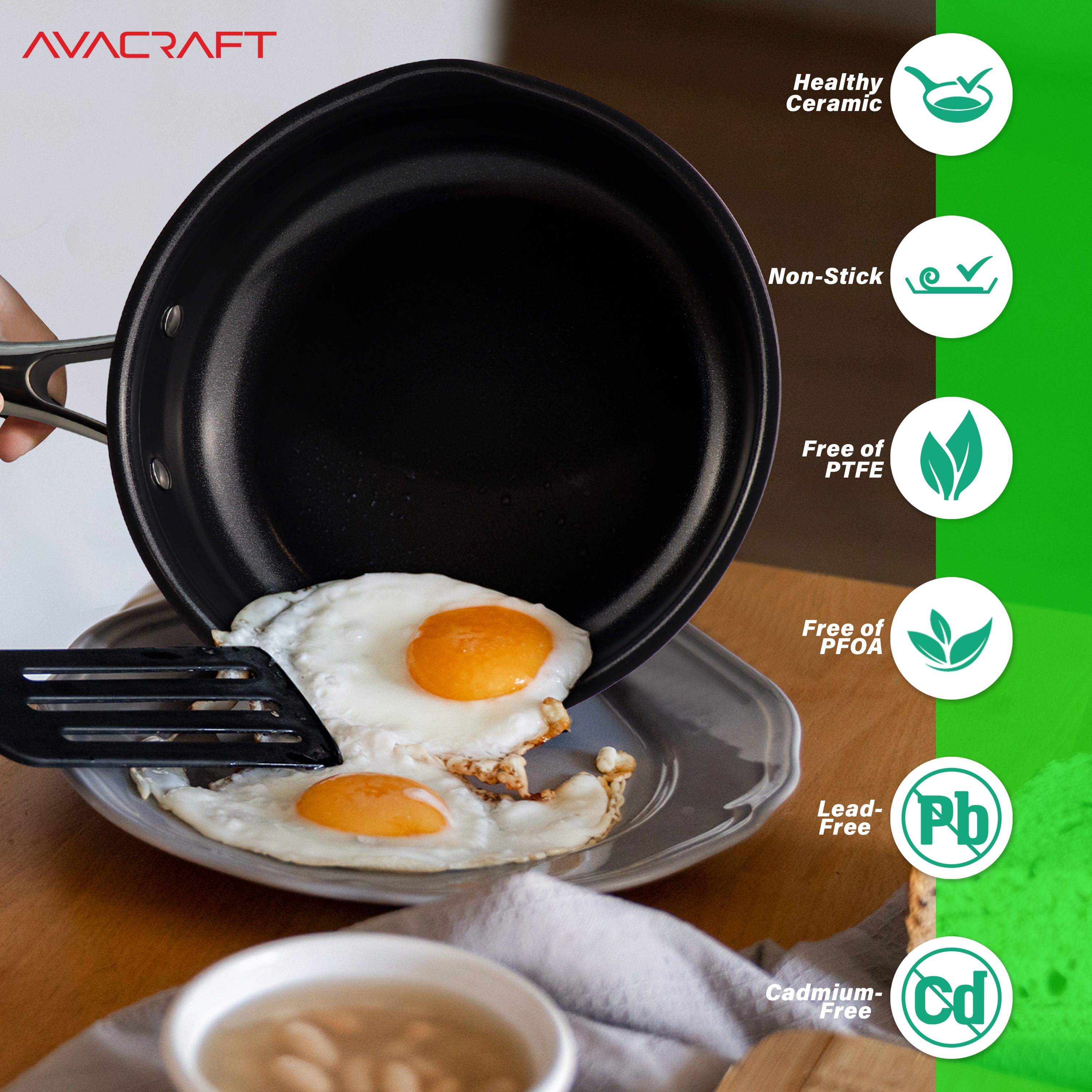AVACRAFT Ceramic Nonstick Frying Pan with Lid, Egg Pan, Ceramic Nonstick Skillet, 100% PFOA, PTFE Toxins Free Cooking Pan, Best Ceramic Pans for Cooking, 8 Inch