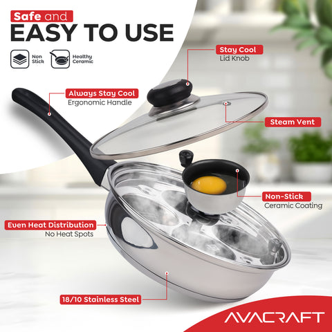 Stainless Steel 4-Cup Egg Poacher Pan with Glass Lid