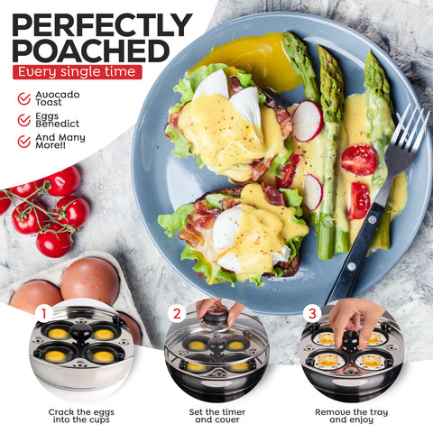 Stainless Steel 4-Cup Egg Poacher Pan with Glass Lid