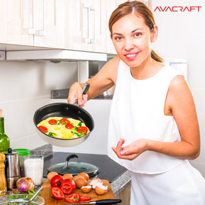 AVACRAFT Ceramic Nonstick Frying Pan with Lid, Egg Pan, Ceramic Nonstick Skillet, 100% PFOA, PTFE Toxins Free Cooking Pan, Best Ceramic Pans for Cooking, 8 Inch