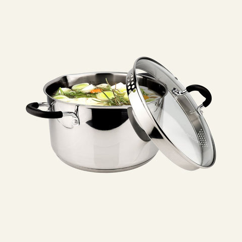 Stainless Steel Stockpot with Glass Strainer Lid