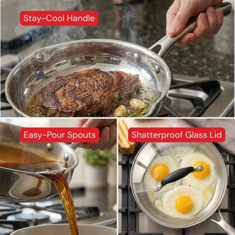 Essential Stainless Steel Frying Pan Set - 4 Piece - 8" and 12"