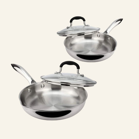 Essential Stainless Steel Frying Pan Set - 4 Piece - 8" and 12"