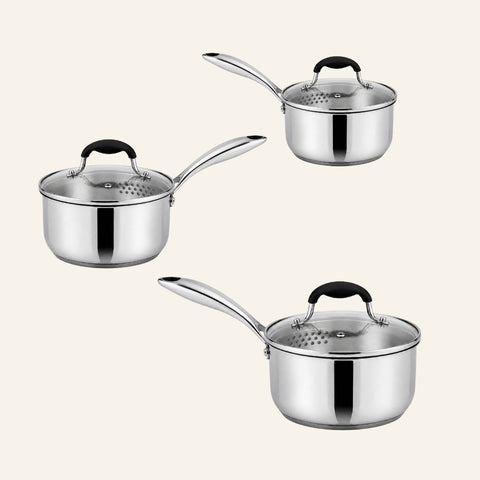 Essential Stainless Steel Saucepan Bundle - 6 Piece - 1.5, 2.5, and 3.5 Quart