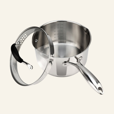 stainless steel saucepan with lid 5-ply