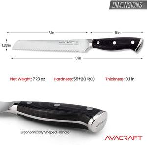 AVACRAFT Bread Knife, High Carbon German 1.4116 Stainless Steel Serrated Knife, Ergonomic Wood Handle, Razor Sharp, 8 inch with Custom Storage Cover
