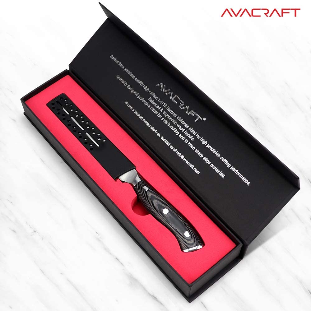 AVACRAFT Kitchen Utility Knife, High Carbon German 1.4116 Stainless Steel, Ergonomic Wooden Handle, Razor Sharp, 5inch Knife with Custom Storage Case