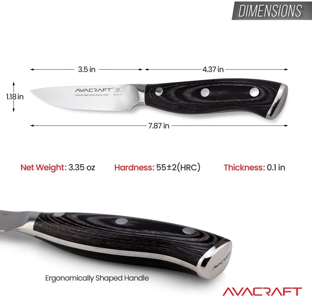 AVACRAFT Kitchen Paring Knife, High Carbon German 1.4116 Stainless Steel Knife, Ergonomic Wooden Handle, 3.5 inch knife with Custom Storage Case