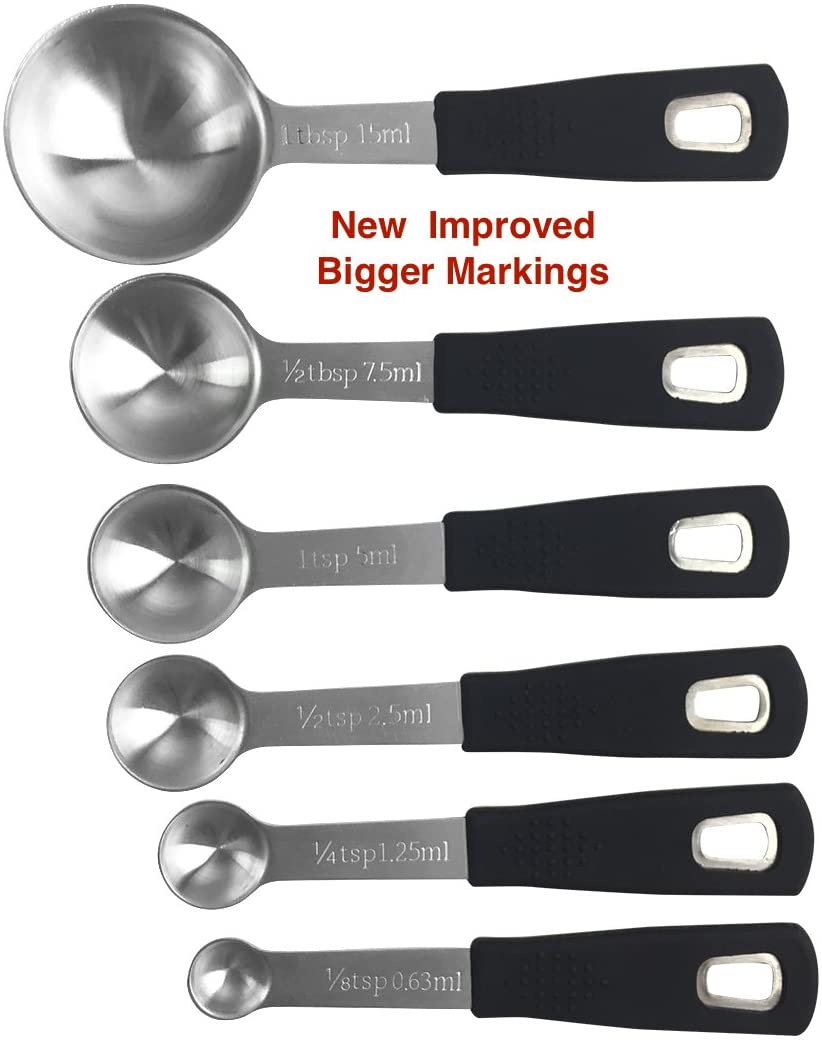  ENLOY Stainless Steel Measuring Cups and Spoons Set of 10  Piece, Soft Silicone Handles and Clearly Scale, Nesting Liquid Measuring  Cup Set or Dry Measuring Cups Set (Black): Home & Kitchen