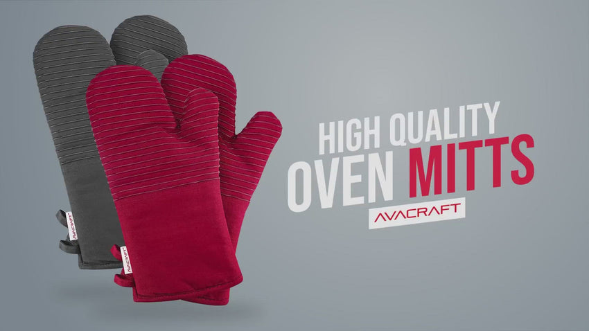 AVACRAFT Oven Mitts Pair, Flexible, 100% Cotton with Unique Heat Resistant  Food Grade Silicone, Thick Terry Cloth Interior, 500 F Heat Resistant (Red