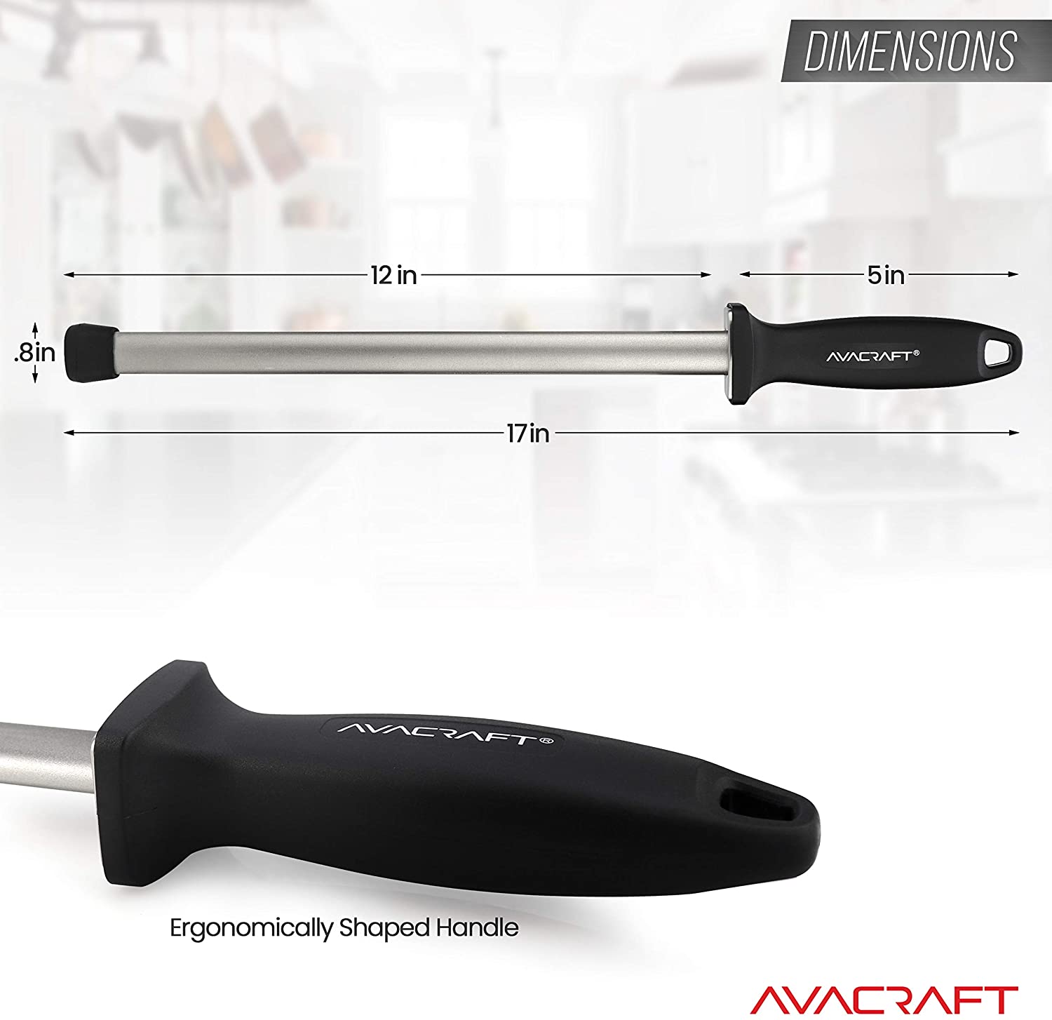 AVACRAFT 12 inch Knife Sharpener Rod with Ergonomic Handle for Firm Grip