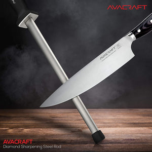 AVACRAFT 12 inch Knife Sharpener Rod with Ergonomic Handle for Firm Grip