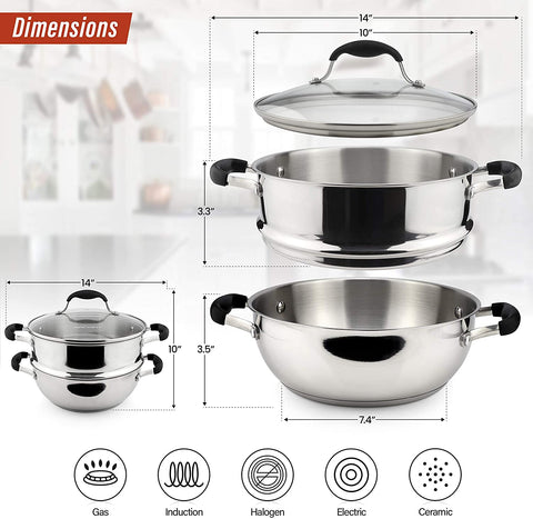 3 Piece Stainless Steel Steamer Cooking Pot Set
