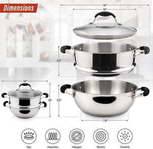 AVACRAFT 18/10, 3 Piece Stainless Steel Steamer Cooking Pot Set