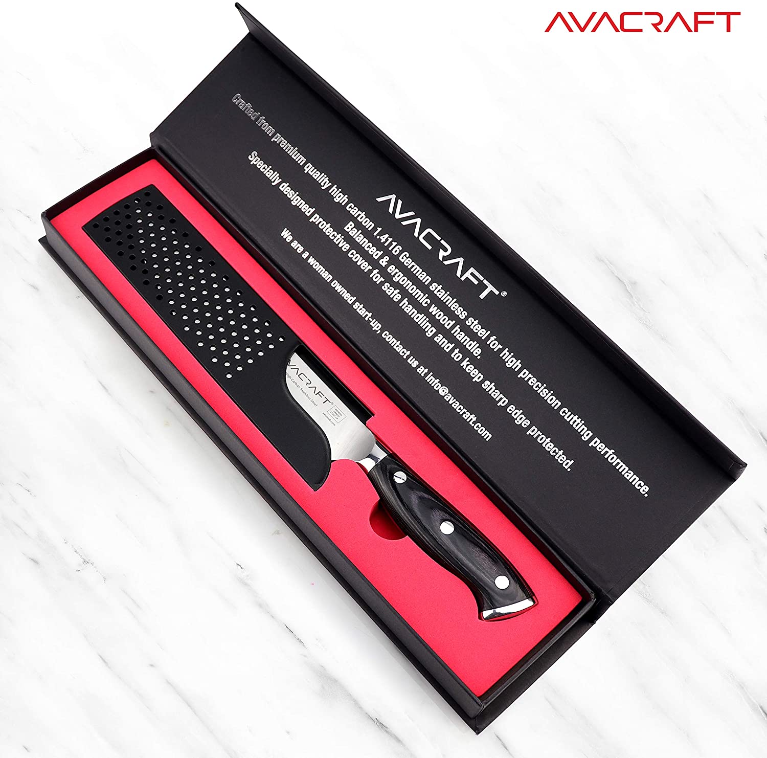 AVACRAFT Chef's Knife, Meat Knife, German 1.4116 High Carbon Stainless Steel, Ergonomic Wooden Handle, Knife with Custom Storage Case (8" Chef's Knife)