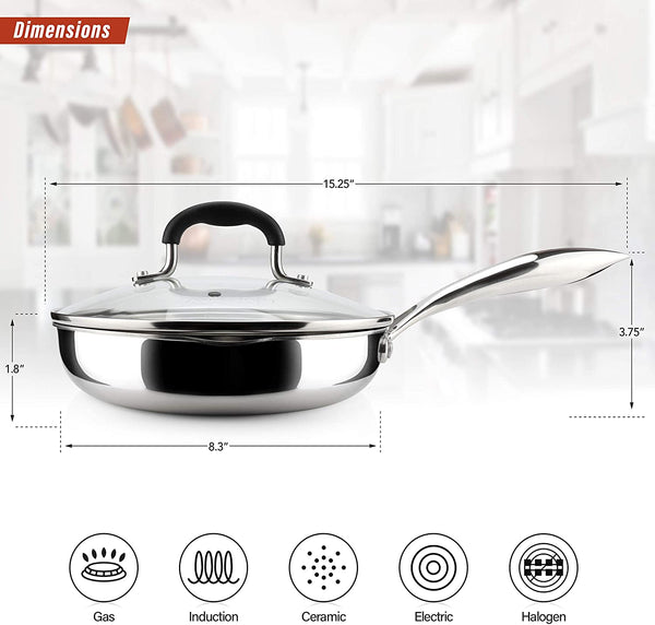 AVACRAFT 18/10 Tri-Ply Stainless Steel Saute Pan with Lid, Helper Handle,  Induction Pan, Versatile Stainless Steel Skillet, Sauté Pans in our Pots  and