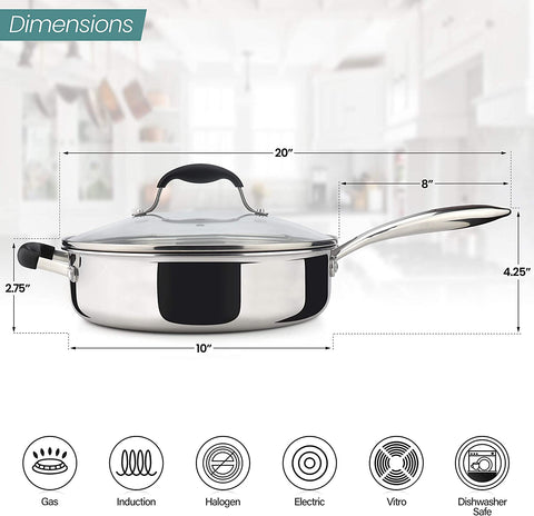 Tri-Ply Stainless Steel Saute Pan with Lid