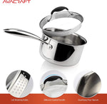 Load image into Gallery viewer, AVACRAFT Top Rated Tri-Ply Stainless Steel Saucepan with Glass Strainer Lid, Two Side Spouts, Ergonomic Handle (Tri-Ply Full Body, 2.5 Quart)

