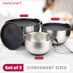 Load image into Gallery viewer, AVACRAFT 18/10 Top Rated Stainless Steel Mixing Bowls with Lids, Non-Slip Silicone Base, Measurement Marks and Handle, (Black)
