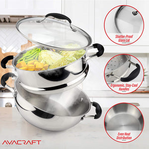 1 Set Double-layer Food Steamer Food Steaming Tool Stainless Steel Steaming  Pot