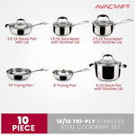 Load image into Gallery viewer, AVACRAFT 18/10 Stainless Steel Premium Multiclad Pots and Pans Set, 10-Piece Cookware Set
