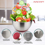 Load image into Gallery viewer, AVACRAFT 18/10 Top Rated Stainless Steel Mixing Bowls with Lids, Non-Slip Silicone base bowls, Measurement Marks, Spouts and Handle (Red)
