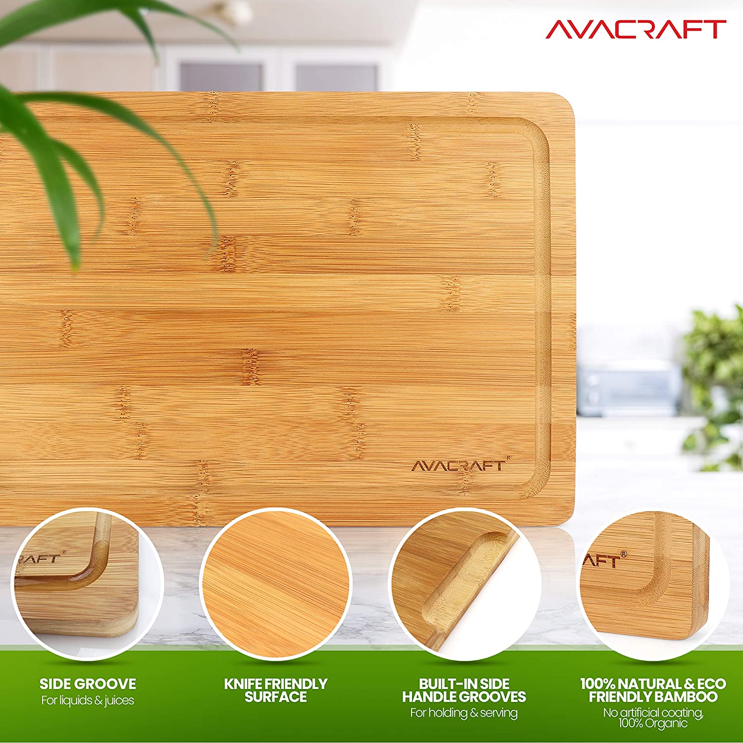 AVACRAFT Large Organic Bamboo Cutting Board, Large Cutting Board for kitchen, Ideal Cutting Boards for Kitchen (16X10 Rectangular)