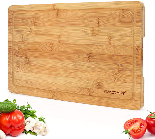 AVACRAFT Organic Bamboo Cutting Board with Handle, Wood Serving Board with Handle, Ideal Cutting Board for Kitchen, Best Chopping Board for Vegetables