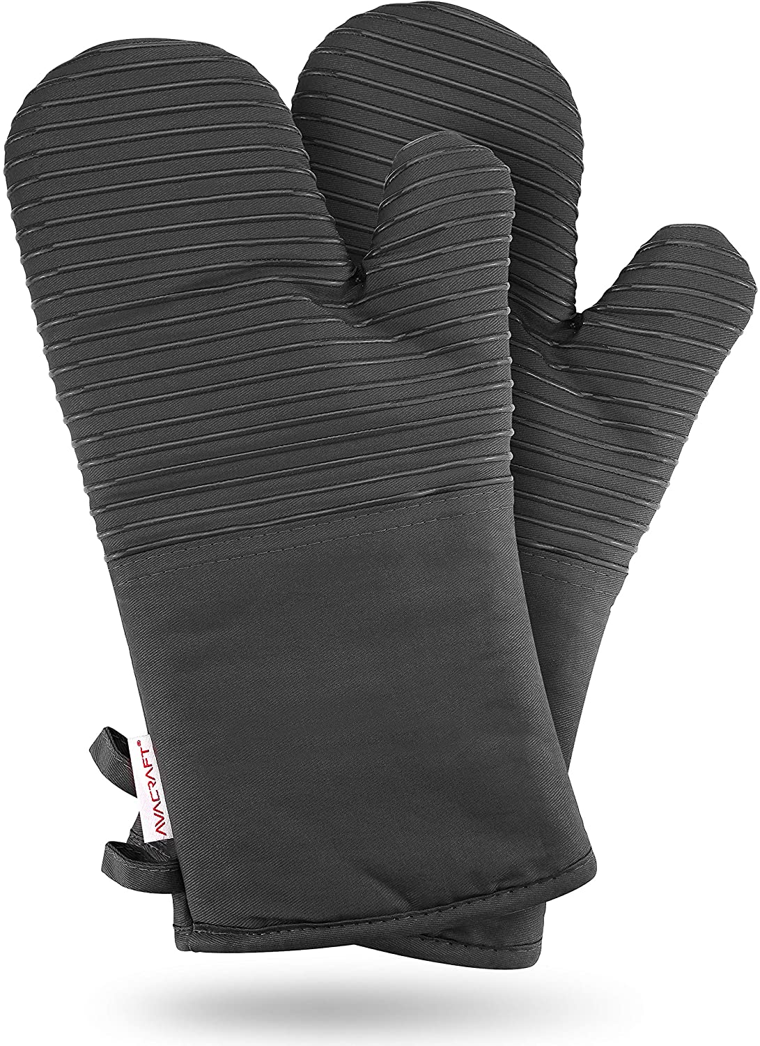 AVACRAFT Oven Mitts Pair, Flexible, 100% Cotton with Unique Heat Resistant Food Grade Silicone, Thick Terry Cloth Interior, 500 F Heat Resistant