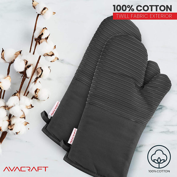 AVACRAFT Oven Mitts Pair, Flexible, 100% Cotton with Heat Resistant Fo