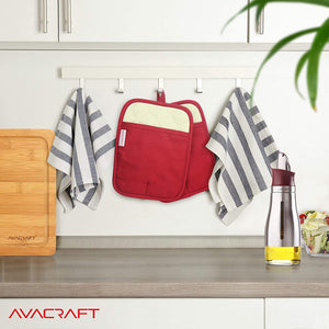 AVACRAFT Red Pot Holders Set,100% Cotton with Non-Slip Heat Resistant Silicone Design, Thick Terrycloth Interior, 500 F Heat Resistant (Red Pot Holder)