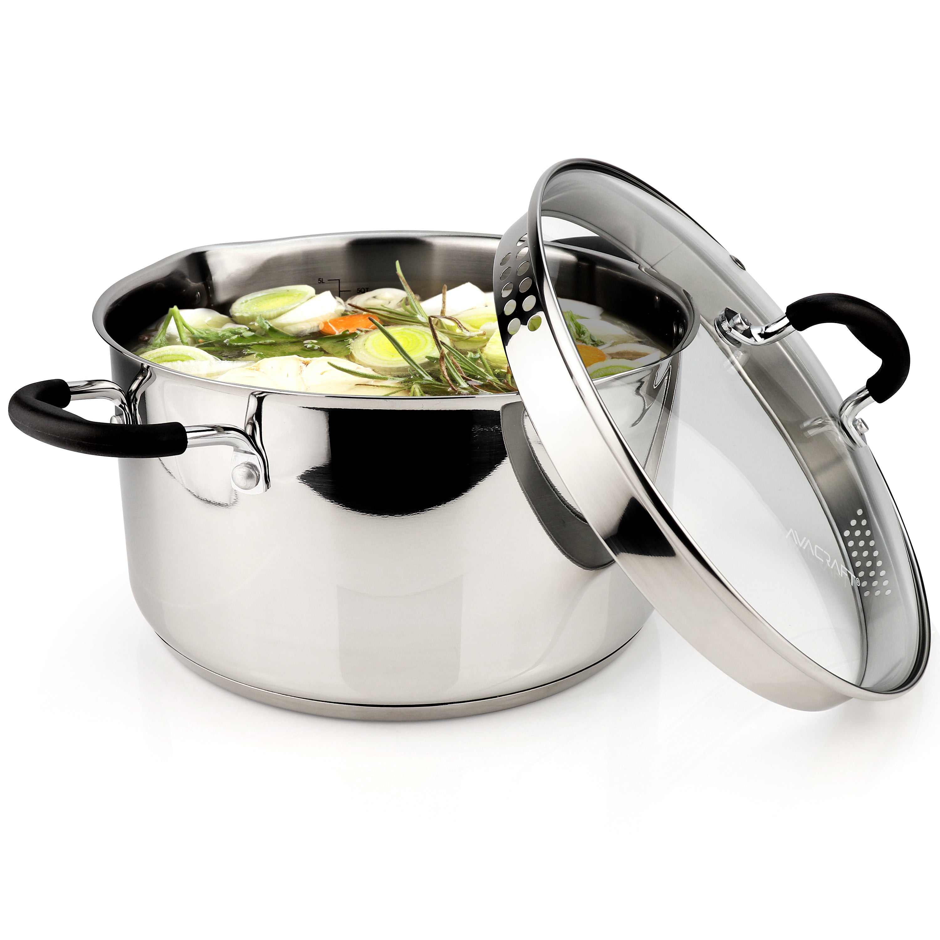6 QT Stainless Steel 18/10 Induction Stock Pot (Free Gift 2 Spoons