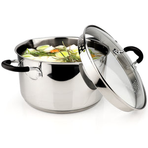 AVACRAFT Top Rated Stainless Steel Stockpot with Glass Strainer Lid, 6 Quart Pot, Side Spouts (6QT)