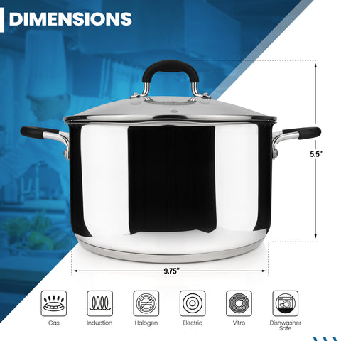 Stainless Steel Stockpot with Glass Strainer Lid