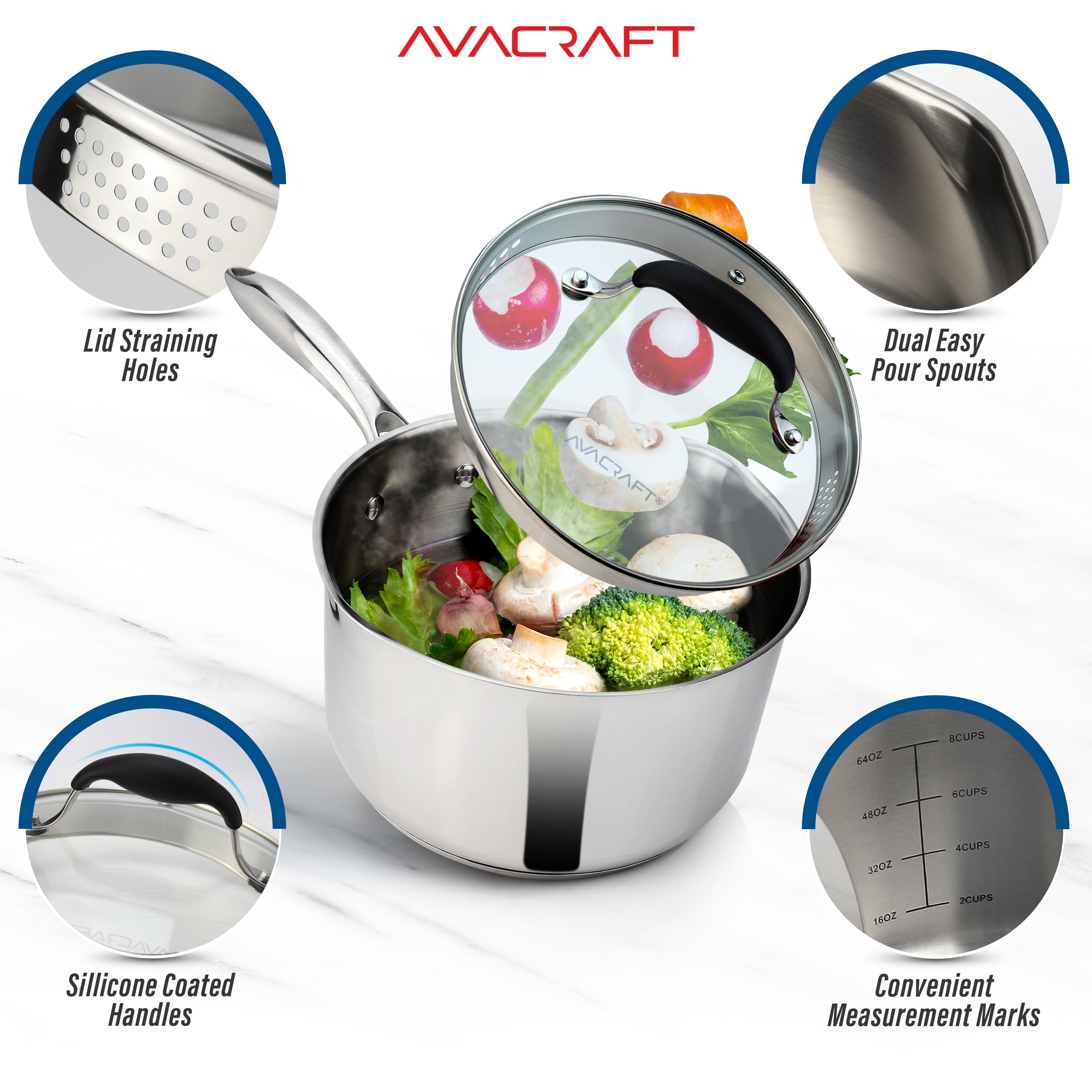 AVACRAFT Top Rated Stainless Steel Stockpot with Glass Strainer Lid, 6